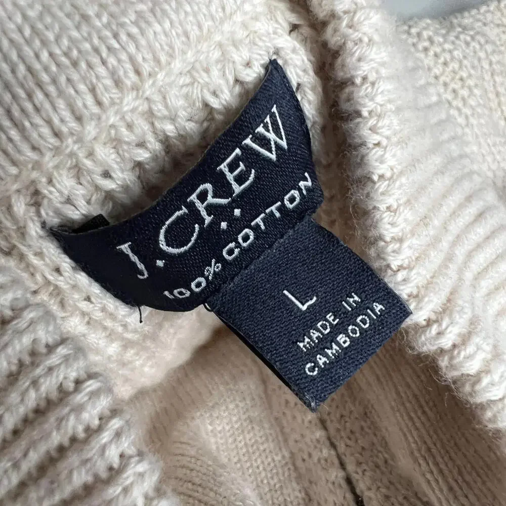 J.Crew Men’s Cotton Half Zip Sweater Cream Beige Pullover‎ Size L